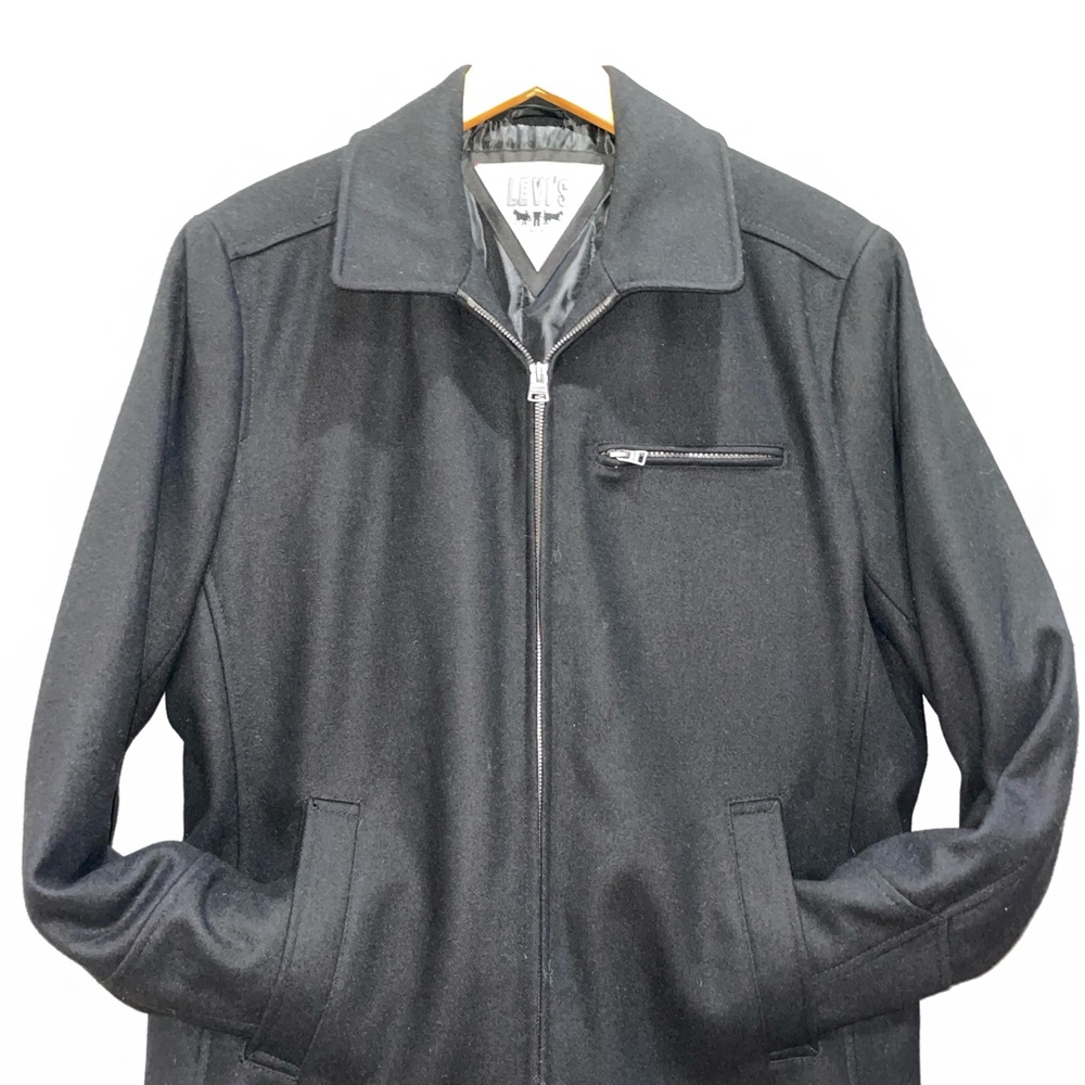 Levi’s Black Wool Blend Zip Jacket Men’s Large Lined Classic Winter Coat